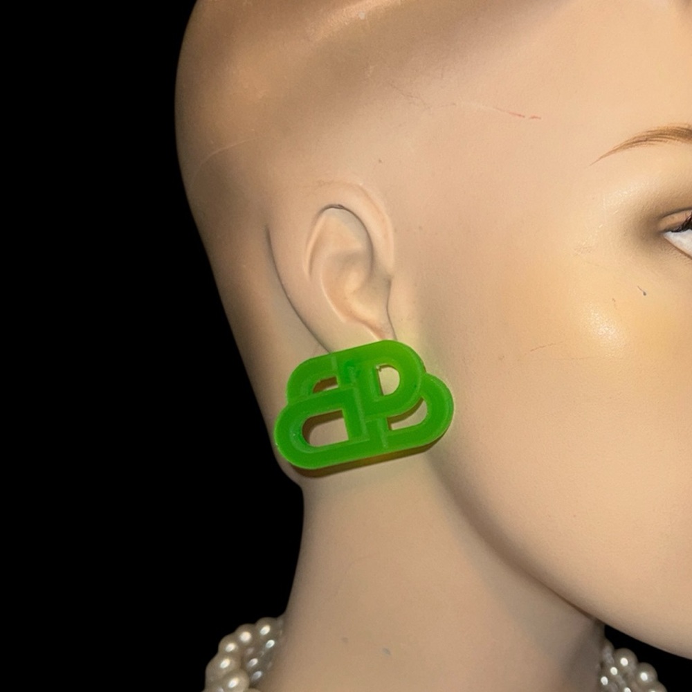 Streetwear Fashion Neon Green BB Earrings - Picture 10 of 12